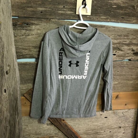 Under Armour Youth Size Large Light Grey Logo Hooded T-Shirt - Picture 3 of 5